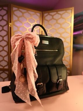 *RARE FIND* LYMIA Black Leather Backpack with Pink Scarf Accent